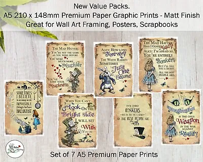 £3.99 • Buy Set Of 7 Alice In Wonderland Quote Prints A5 Print 120gsm Paper Posters