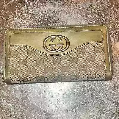 Gucci Brown/Olive Green GG Canvas Leather Sukey Continental Zip Around Wallet • $180