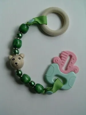 Baby Teething Green Key Toy & Wooden Teething Ring And Fun Strap (new) • £4.99