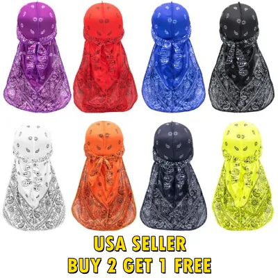 Bandanna Paisley Cotton Durag Unisex Wave Cap Hat Doo Rag Biker Smooth Head Wrap • $5.99