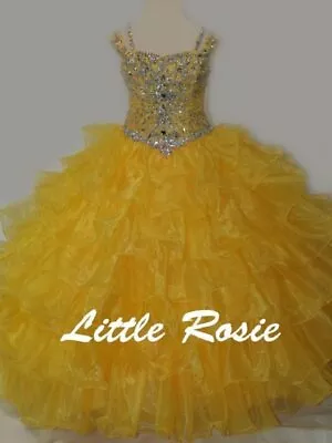 NEW Little Rosie Girls Long National Level Pageant Dress LR2117 Yellow 6 $600 • $337.50