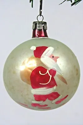 Vintage Blown Glass Pictured SANTA DELIVERY Red Ball Christmas Ornament Poland • $20