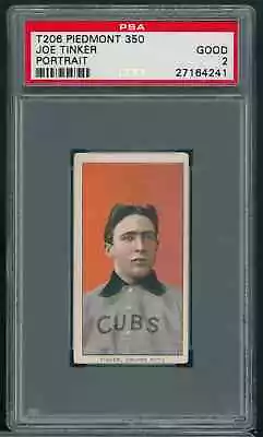 1910 T206 Piedmont 350 - Joe Tinker Portrait - Psa 2 Good A4 • $750