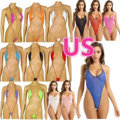 US Women's Sexy Bikini Halter Leotard Thong One Piece Monokini Bodysuit Swimsuit • $8.73