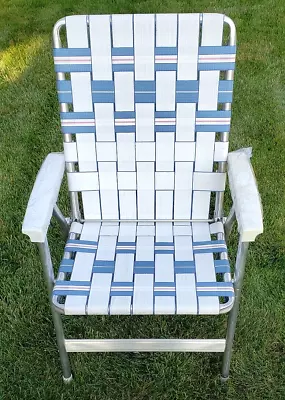 Vintage Red White Blue Aluminum Folding Lawn Chair  Webbed Webbing MCM • $50