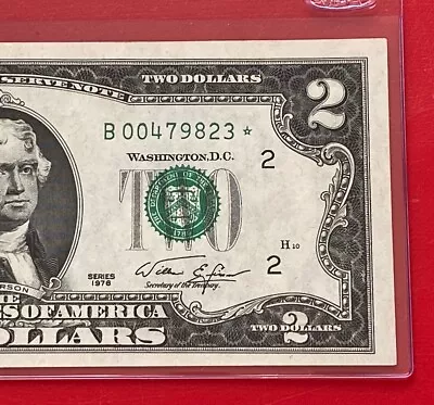 1976 STAR NOTE $2 TWO DOLLAR BILL (NEW YORK B ) Low Serial Number Uncirculated • $31.50