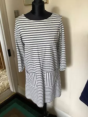 TU Navy & White Stripe Stretch Long Sleeved Nautical Dress Sz 10/12 VGC • £2.49