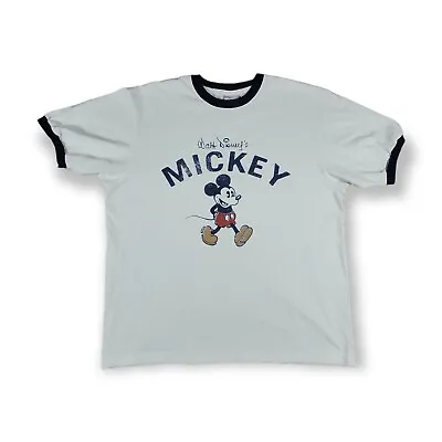 Disney Store Mickey Mouse White Ringer Style T-Shirt Short Sleeve Size Large • $11.99