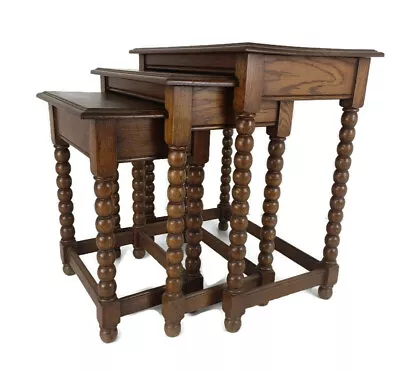 Set Of 3 Hobnail Legs Wooden Nesting Stacking Side Tables Barn Country Farmhouse • $654