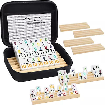 Uvcany Mexican Train Dominoes Set With Numbers And 8 Wooden Trays/Racks Double • $64.47