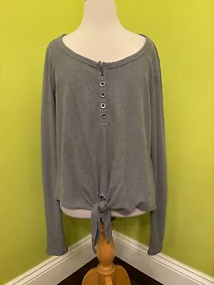 Hollister Ladies Junior Small Gray Waffle Knit Long Sleeve Henley Top Soft • £14.48