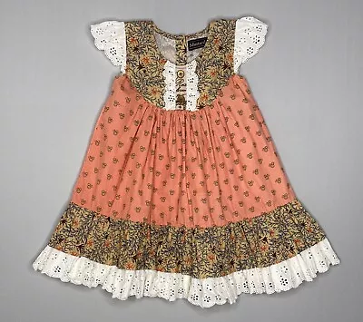 MUSTARD PIE Girls 4 Yrs Amber Fields Floral And Lace Olive Flutter Sleeve Dress • $28