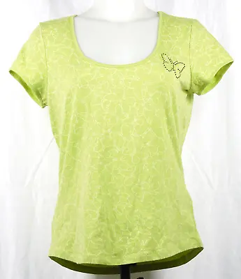 NEW NWT Liz Claiborne Green Butterfly Print Short Sleeve Bling T-Shirt M • $15.29