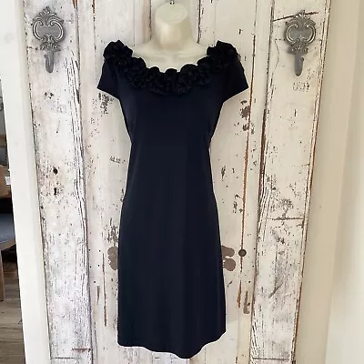 MSK Sz 10 Womans Black Ruffle Trim Shift Cap Sleeve Casual Career Cocktail Dress • $21.95