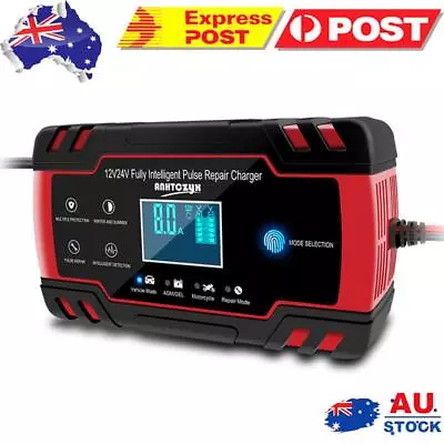 ANHTCzyx 12V-24V 8 Amp Touch Screen Pulse Repair Car Battery Charger 6 Mode Red • $39.29