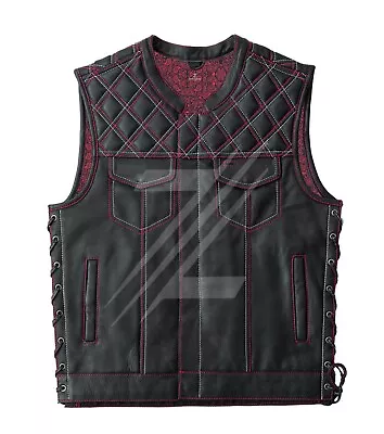 Men's Cowhide Leather Vest Bikers Diamond Quilted Motorcycle Club Riding Vests • $162