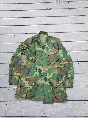 Vietnam War US ERDL Tropical Jungle Camo Coat Small Long Jacket Slant Pocket  • $60