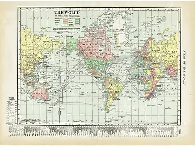 1912 Color Country Map Of The World On Mercator's Projections  • $9.86