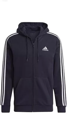 Adidas Essentials Fleece 3-Stripes Full-Zip Hoodie Jacket Men's Navy Blue • $32.99