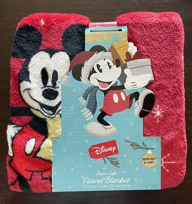 Brand New DISNEY Mickey Mouse Christmas Super Soft Travel Blanket 45  X 55  Red • $19.99