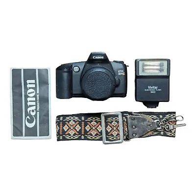 Vintage Canon EOS Rebel G Camera + Vivitar Electronic Flash 1900 • $59.99