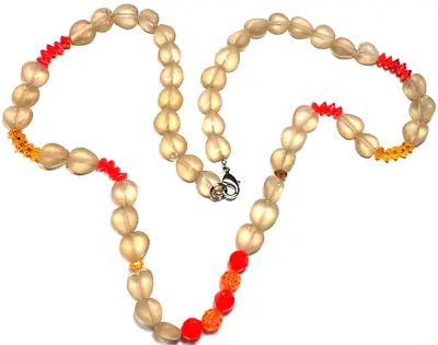 Vintage Jewelry Necklace Glass Matte Heart Neon Bright Pink Orange Beads 46 • $19.99