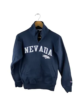 VINTAGE Champion Hooded Pullover Jumper Men Size XS Blue Nevada Wolf Pack Logo • $29.95