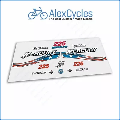 Mercury OptiMax SaltWater 225 HP USA Flag Edition Laminated Decals Stickers Kit • $33.39