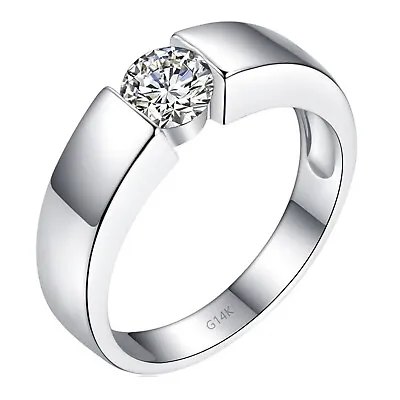 Solid 14K White Gold Solitaire Moissanite Ring Engagement Female Luxury Ring 585 • $159.99