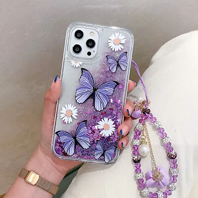 Case Quicksand Fashion Butterfly + Bracelet Bling Cover Women For Various Phone • $8.54