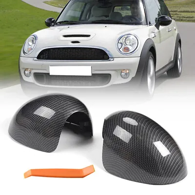 Pair Side View Manual Mirror Cover Caps For Mini Cooper R55 R60 Carbon Fiber • $41.98