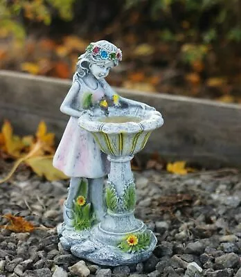 Solar LED Fairy Garden Statue Decorative Outdoor Girl Fountain Figure Resin 30cm • £12.90