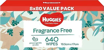 HUGGIES Thick Baby Wipes Fragrance Free (Pack Of 640-Free Shipping) • $26.30