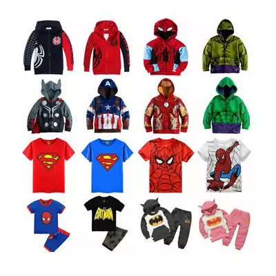 Kids Boys Marvel Super Hero Batman Spiderman Tracksuit Hooded Sweatshirt Pyjamas • £8.46