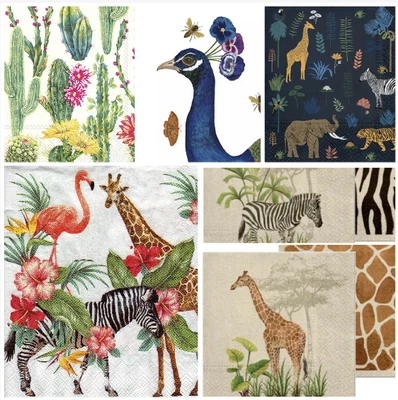 £2.79 • Buy Decoupage Napkins X 4 Jungle Napkins Peacock Animal Print Cacti Mix Packs Avail