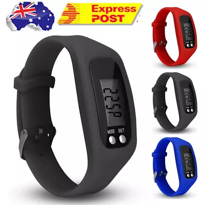 Fitness Tracker LCD Digital Pedometer Walking Step Calorie Counter Wrist Watch • $10.59