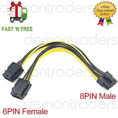 £7.95 • Buy 8 Pin Male To Dual 6 Pin Female For PCIe Graphics Power Cable Card Wire 18AWG Uk