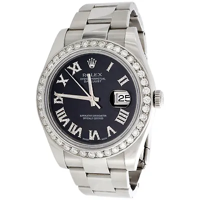 Mens 41mm 116300 Rolex DateJust II Steel Diamond Watch Black Roman Dial 3 CT. • $13995