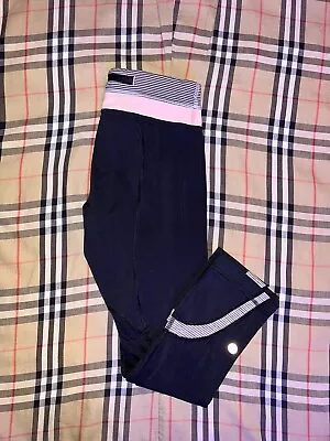 Lululemon Women’s Size 4 24x23 Run Inspire Crop II Leggings Black Pink Stripe • $21.99