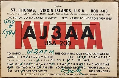 QSL Card AJ3AA Special Call USA Bicentennial Dick Spenceley  KV4AA 1976 Signed • $7