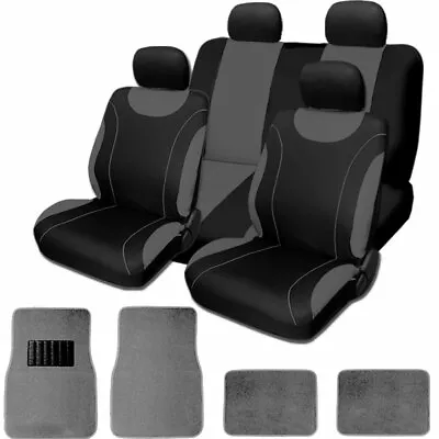 For VW New Black And Grey Flat Cloth Car Truck Seat Covers Carpet Mat Set • $43.79