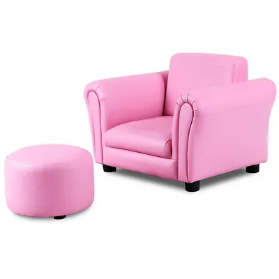 Costway 2PCS Kids Sofa Armrest Chair Couch Children Toddler Girl W/ Ottoman Pink • $72.49