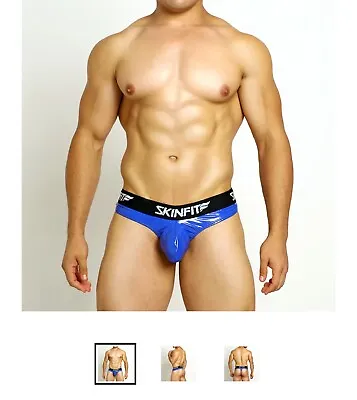 Mens Skinfit Spandex Underwear Bikini Thong Blue Latex New Medium • $29.25