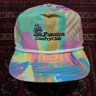 Vtg Panama Country Club Strapback Golf Cap All Over Geometric Hat Town Talk USA • $34.99