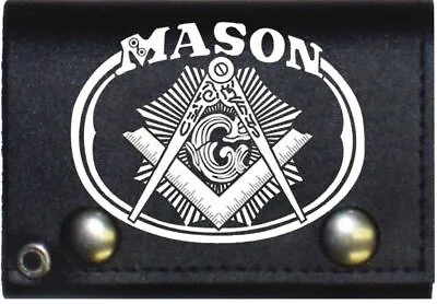 Mason Masonic Crest Symbol Black Wallet With Chain (4 Inch) • $10.88