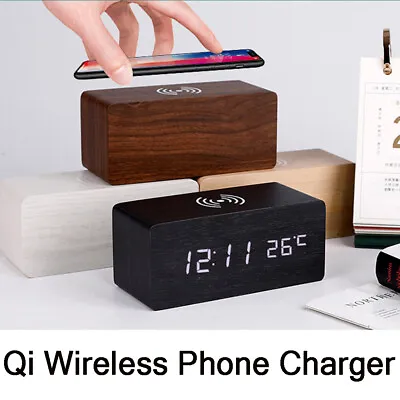 Qi Wireless Phone Charging LED Digital Alarm Clock Time Thermometer Snooze AU • $42.85