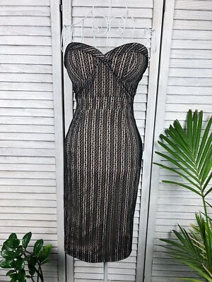 Elle Zeitoune Black/Beige Lace Dress Evening Sexy Cocktail Party Size 8 • $69