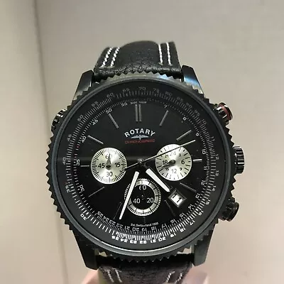 Rotary Mens Aquaspeed Chronograph Date Black Leather Strap Watch GB03778/04 • £59.99