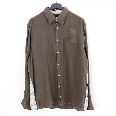 GAASTRA Men 2XL Linen Shirt Button Up Brown Long Sleeved Formal Oxford Summer • $47.80