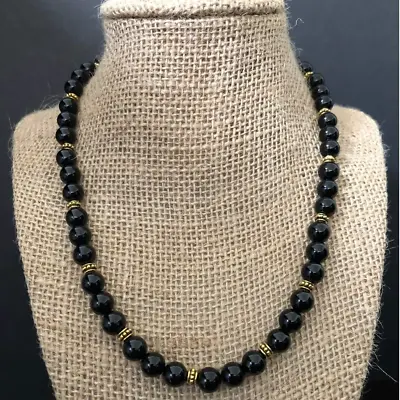 Men's Black Onyx And Gold Beaded Necklace • $32